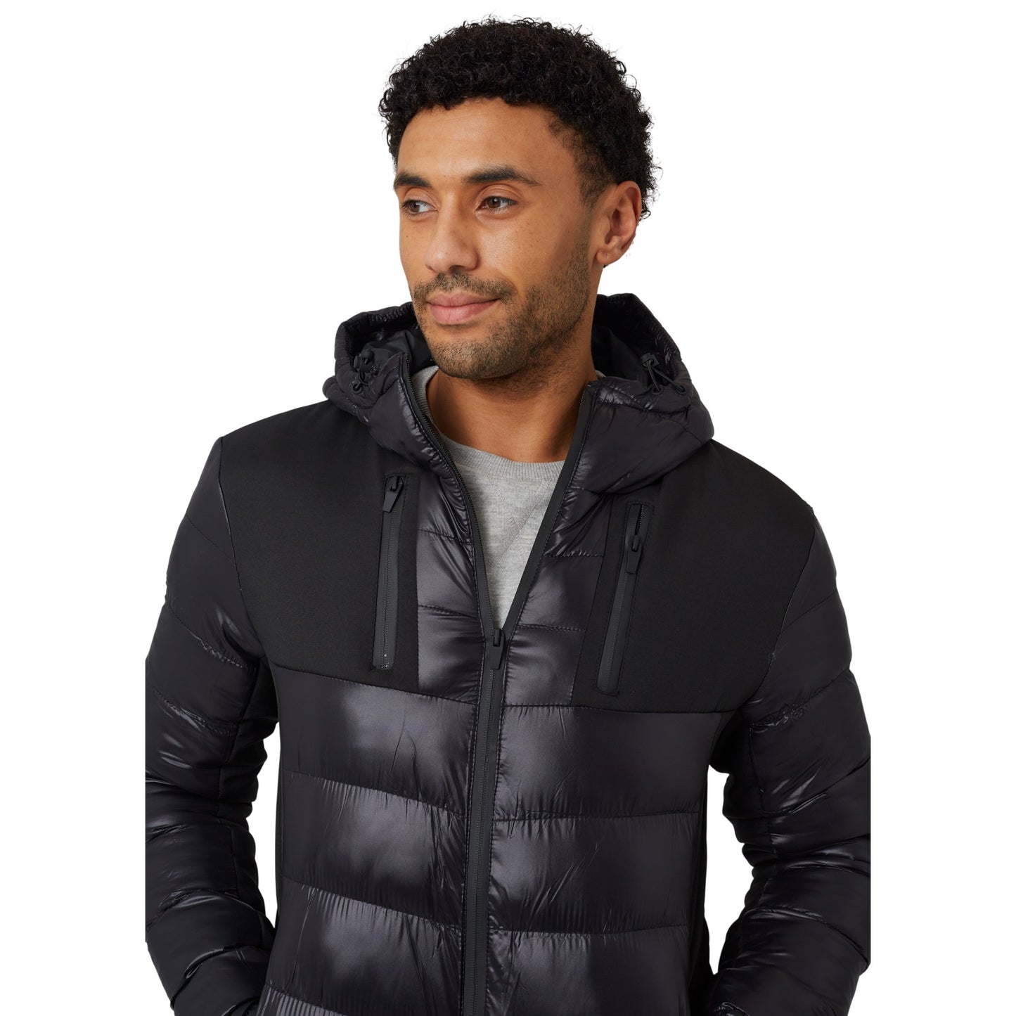 Black - Side - Brave Soul Mens Padded Hooded Jacket