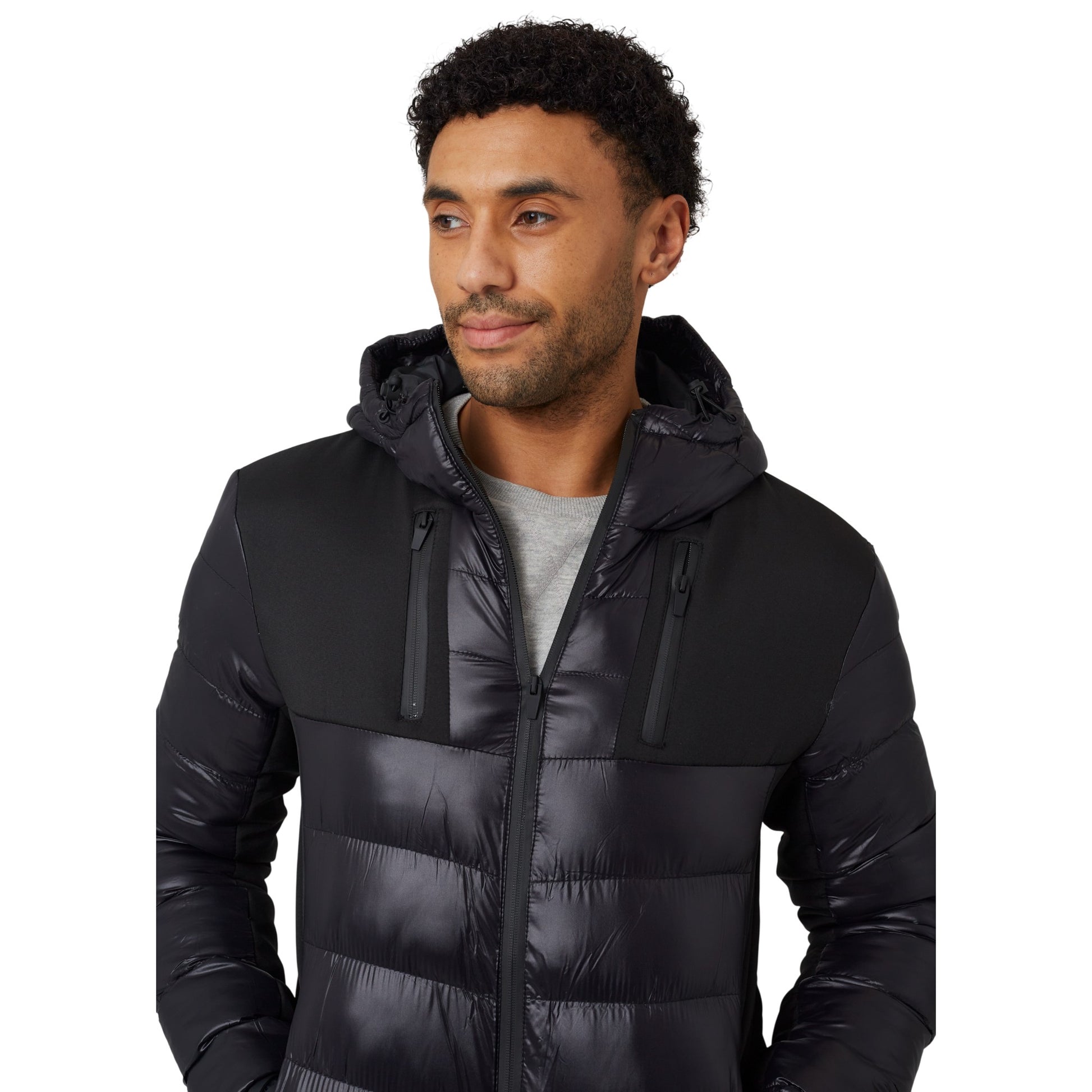 Black - Side - Brave Soul Mens Padded Hooded Jacket