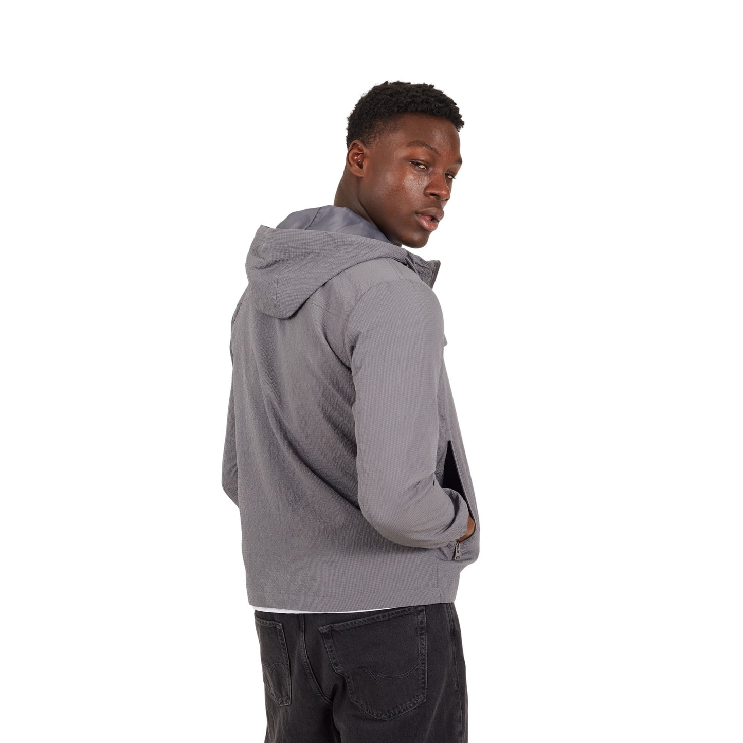 Dark Grey - Back - Brave Soul Mens Wind Hooded Jacket