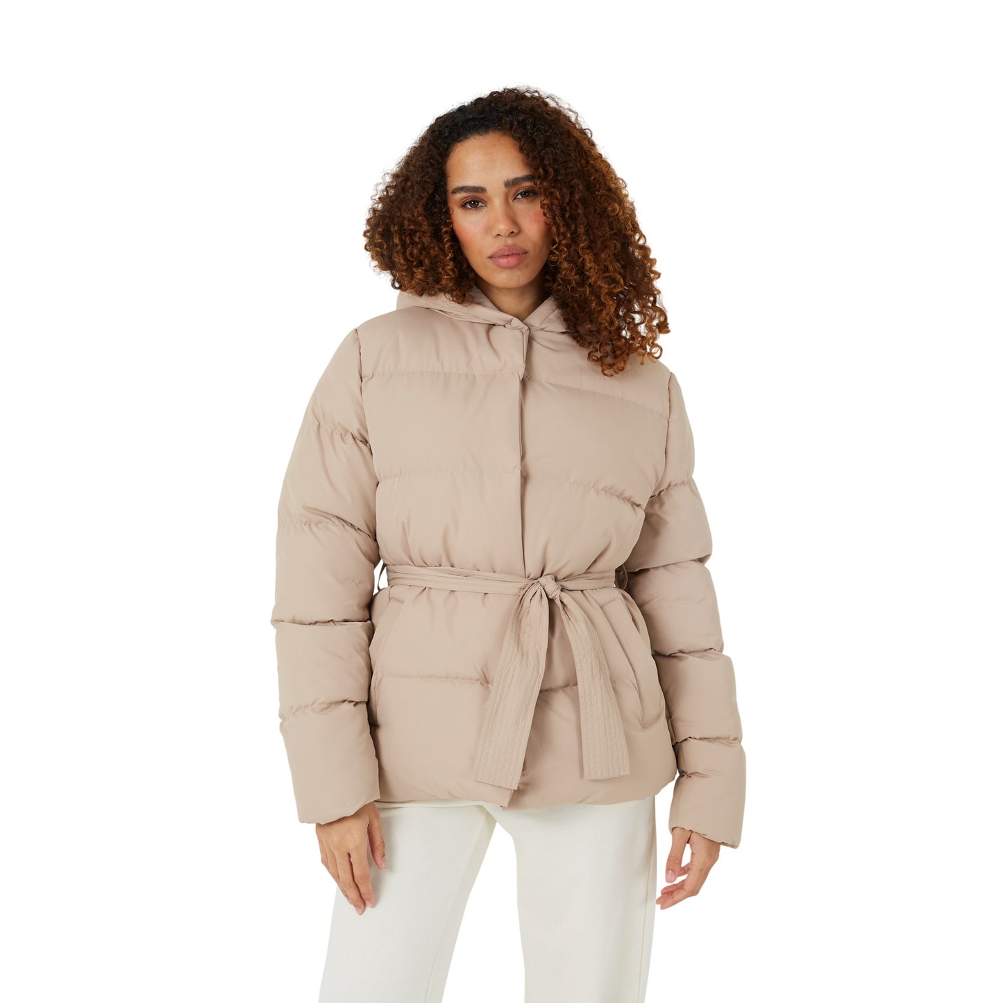 Stone - Front - Brave Soul Womens-Ladies Short Padded Hooded Jacket