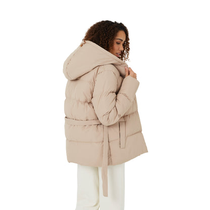 Stone - Back - Brave Soul Womens-Ladies Short Padded Hooded Jacket