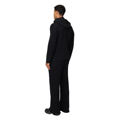 Black - Back - Good For Nothing Mens Knitted Fluffy Pull Over Oversized Hoodie