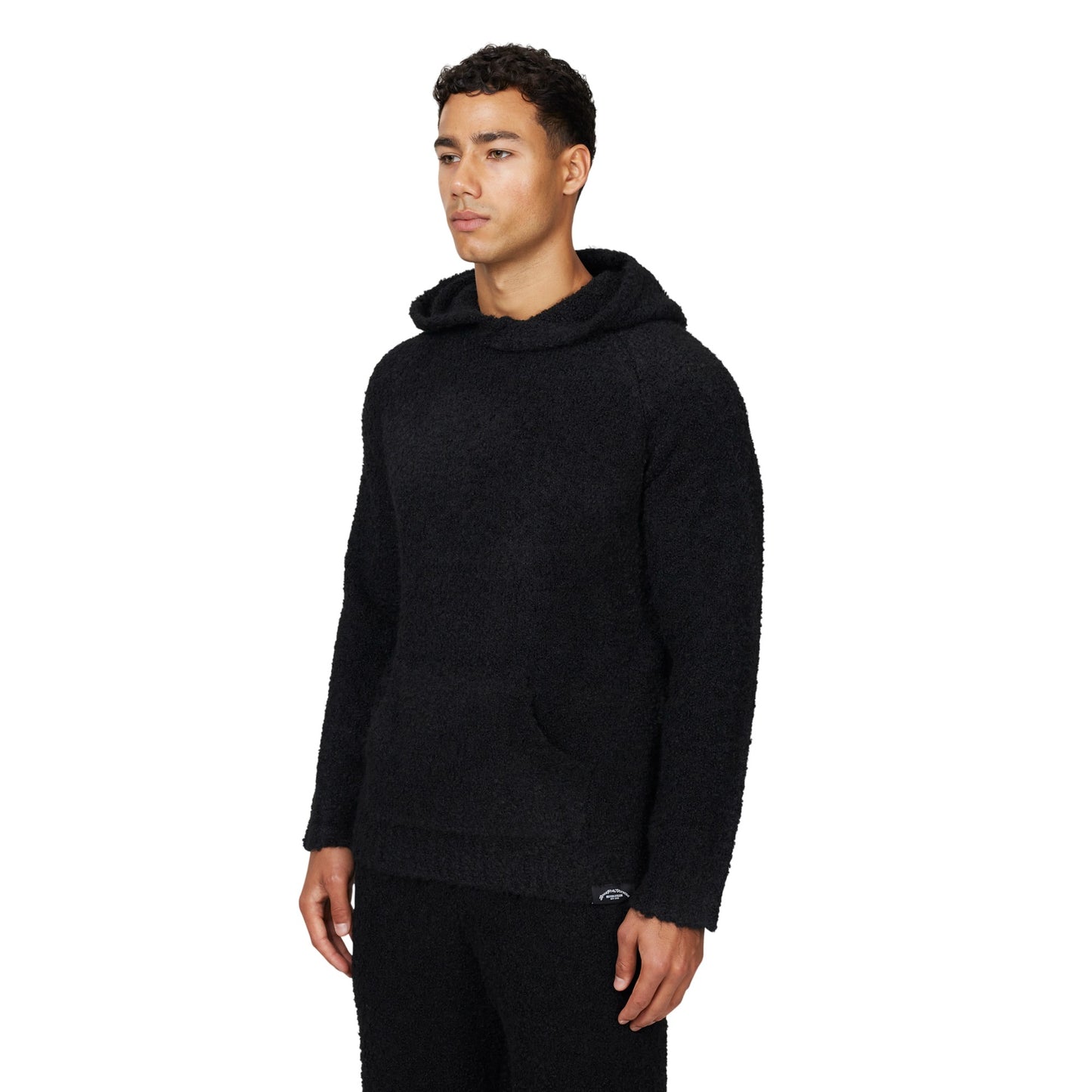 Black - Side - Good For Nothing Mens Knitted Fluffy Pull Over Oversized Hoodie