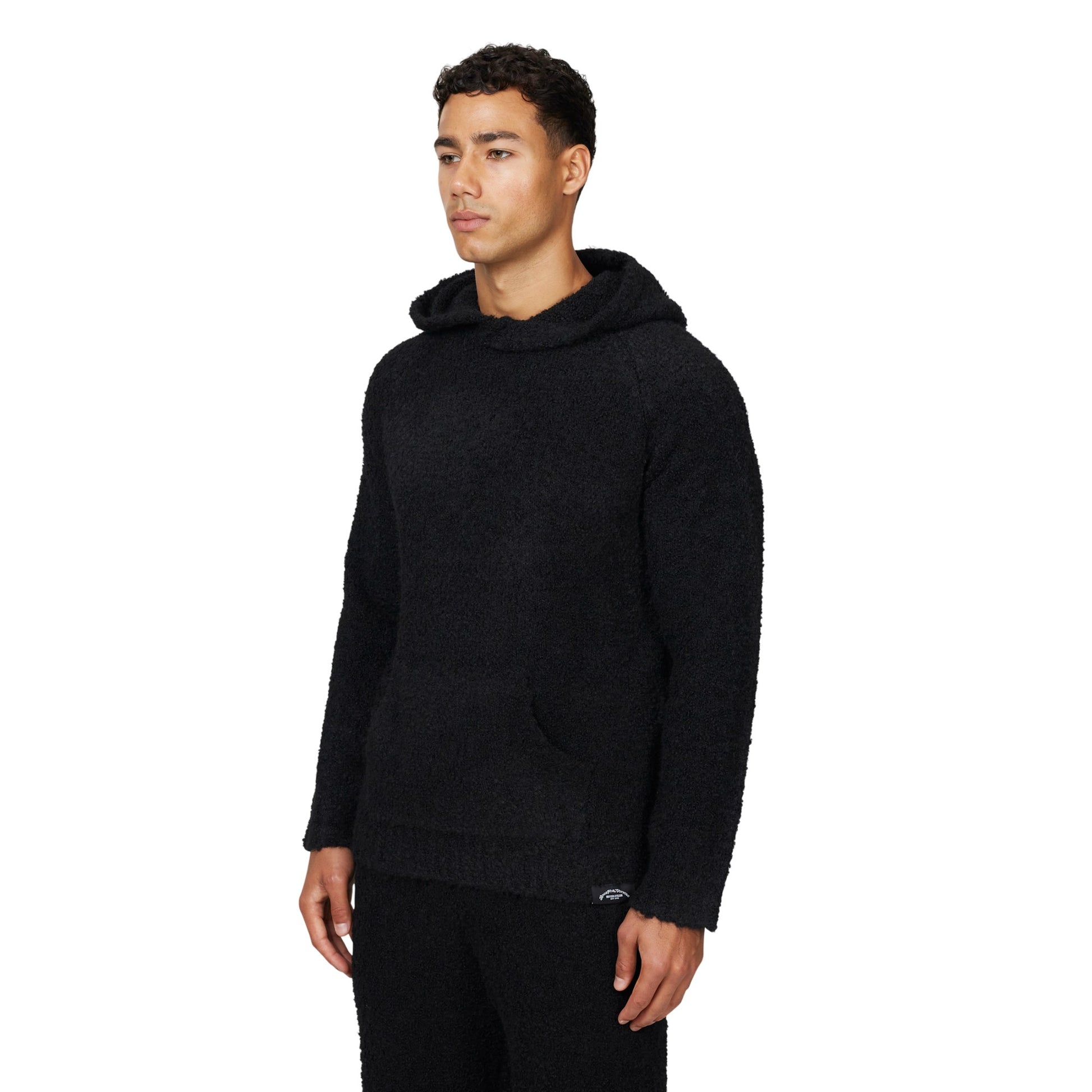 Black - Side - Good For Nothing Mens Knitted Fluffy Pull Over Oversized Hoodie