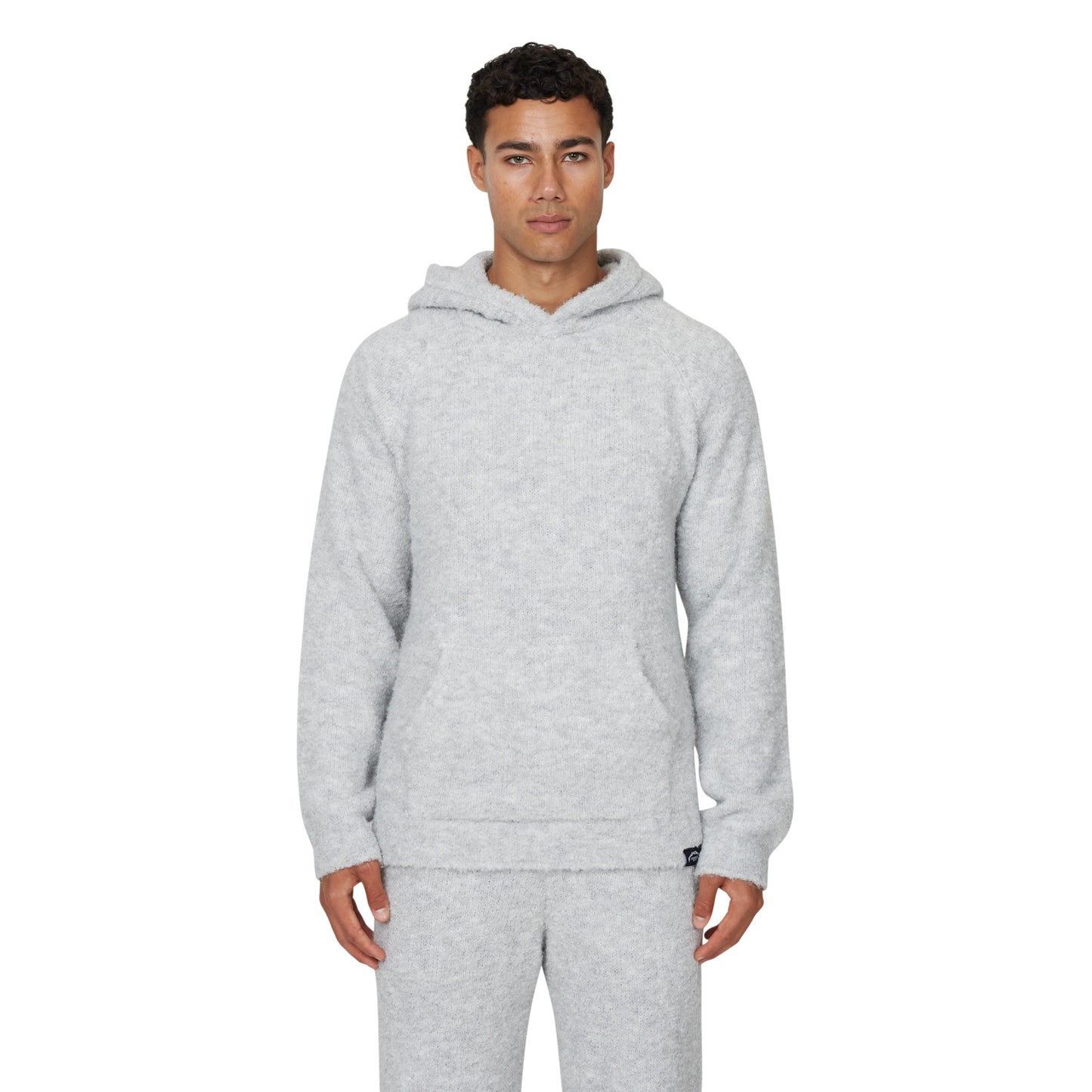 Grey - Front - Good For Nothing Mens Knitted Fluffy Pull Over Oversized Hoodie