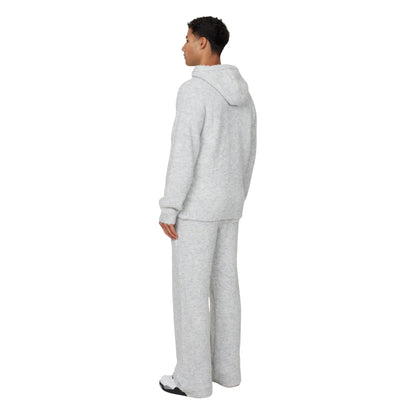 Grey - Back - Good For Nothing Mens Knitted Fluffy Pull Over Oversized Hoodie