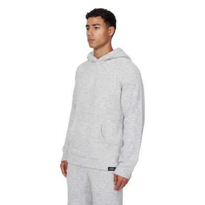 Grey - Side - Good For Nothing Mens Knitted Fluffy Pull Over Oversized Hoodie