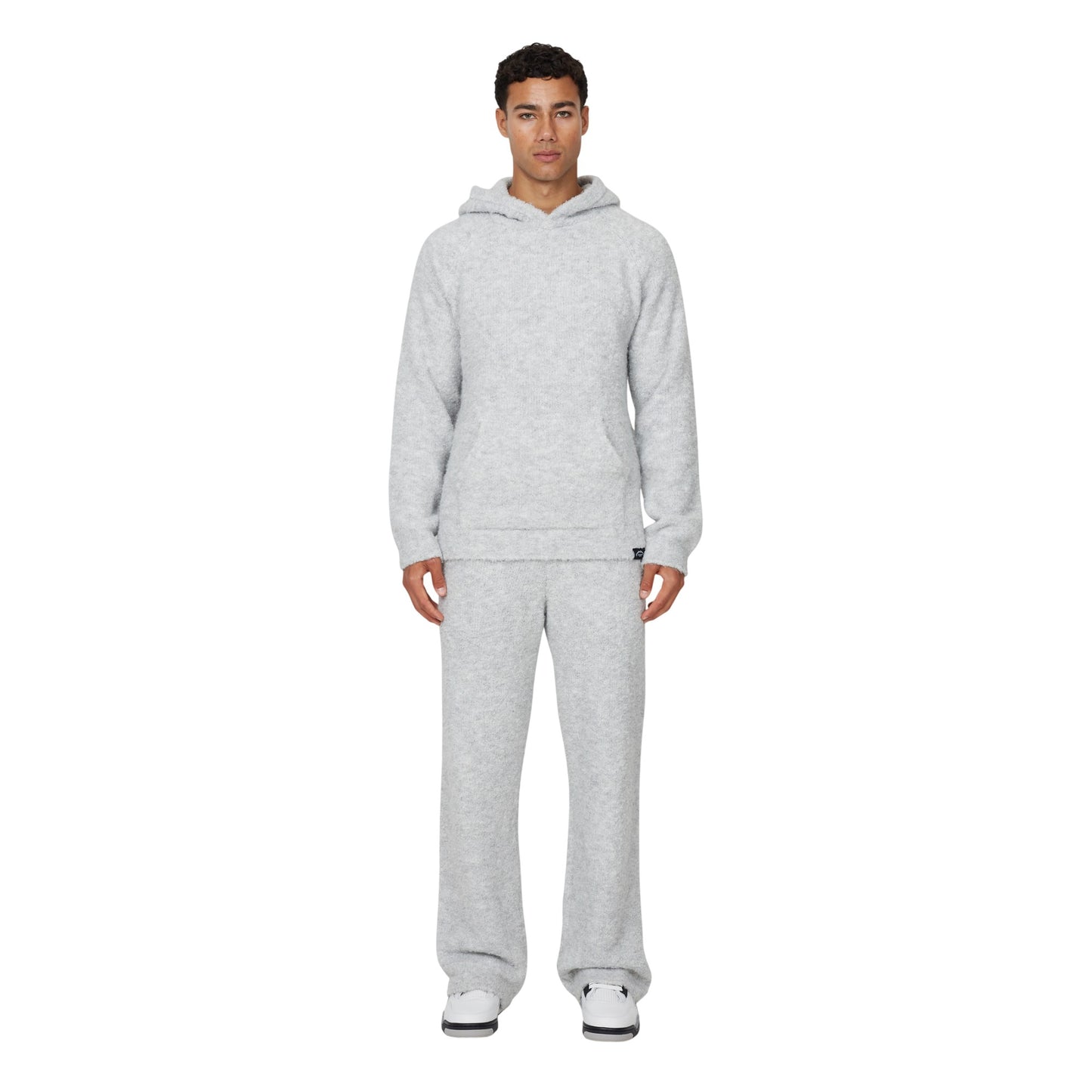 Grey - Lifestyle - Good For Nothing Mens Knitted Fluffy Pull Over Oversized Hoodie