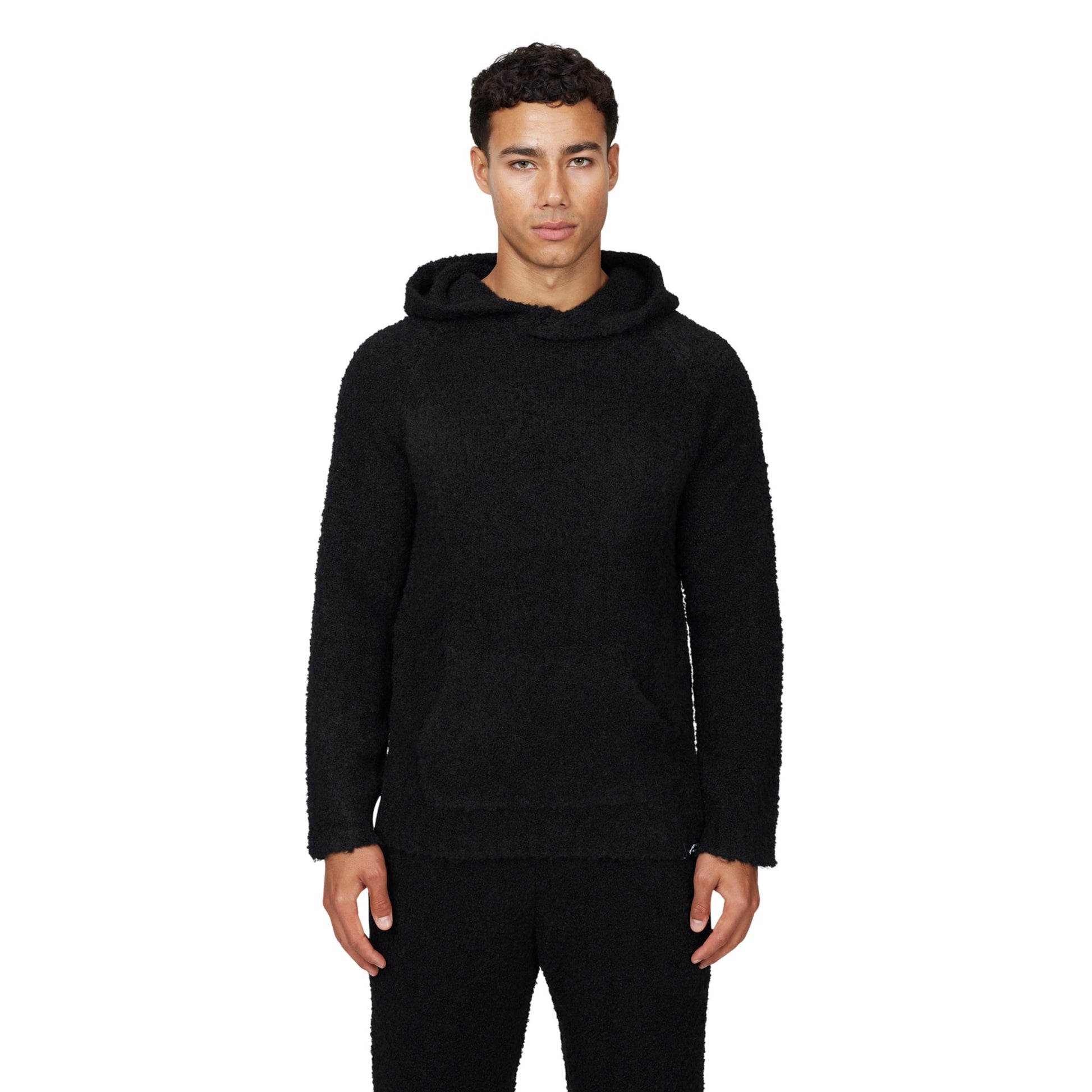 Black - Front - Good For Nothing Mens Knitted Fluffy Pull Over Oversized Hoodie