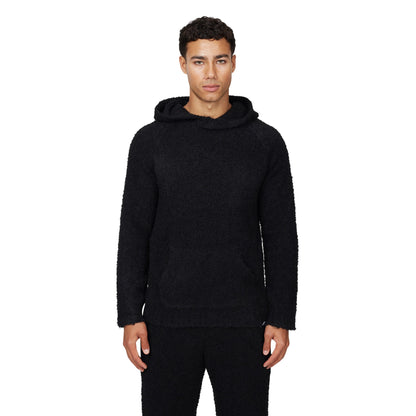 Black - Front - Good For Nothing Mens Knitted Fluffy Pull Over Oversized Hoodie