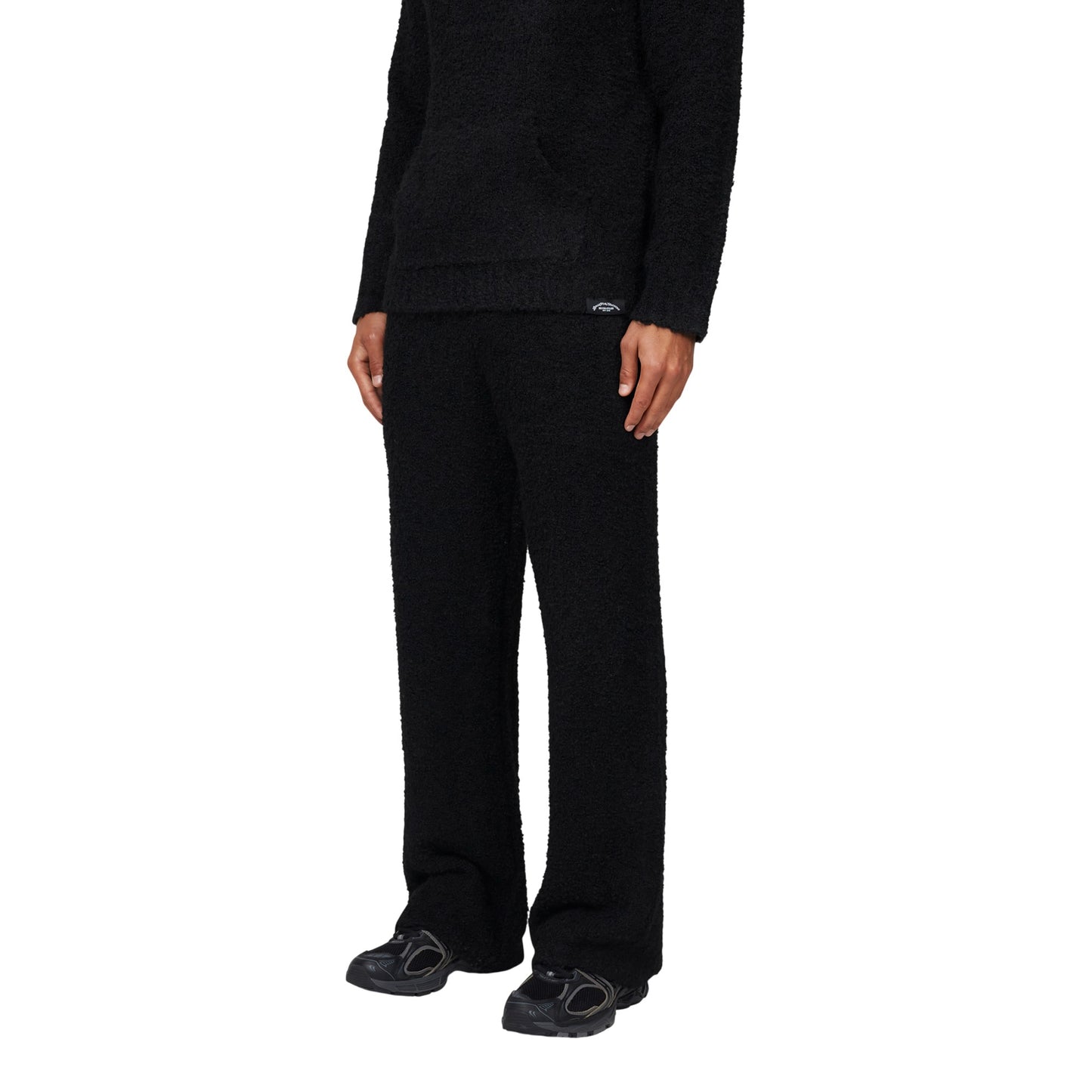 Black - Side - Good For Nothing Mens Fluffy Knitted Baggy Joggers
