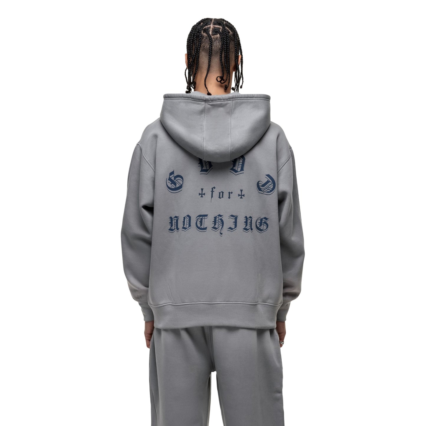 Grey - Back - Good For Nothing Mens Spray Washed Full Zip Full Zip Hoodie