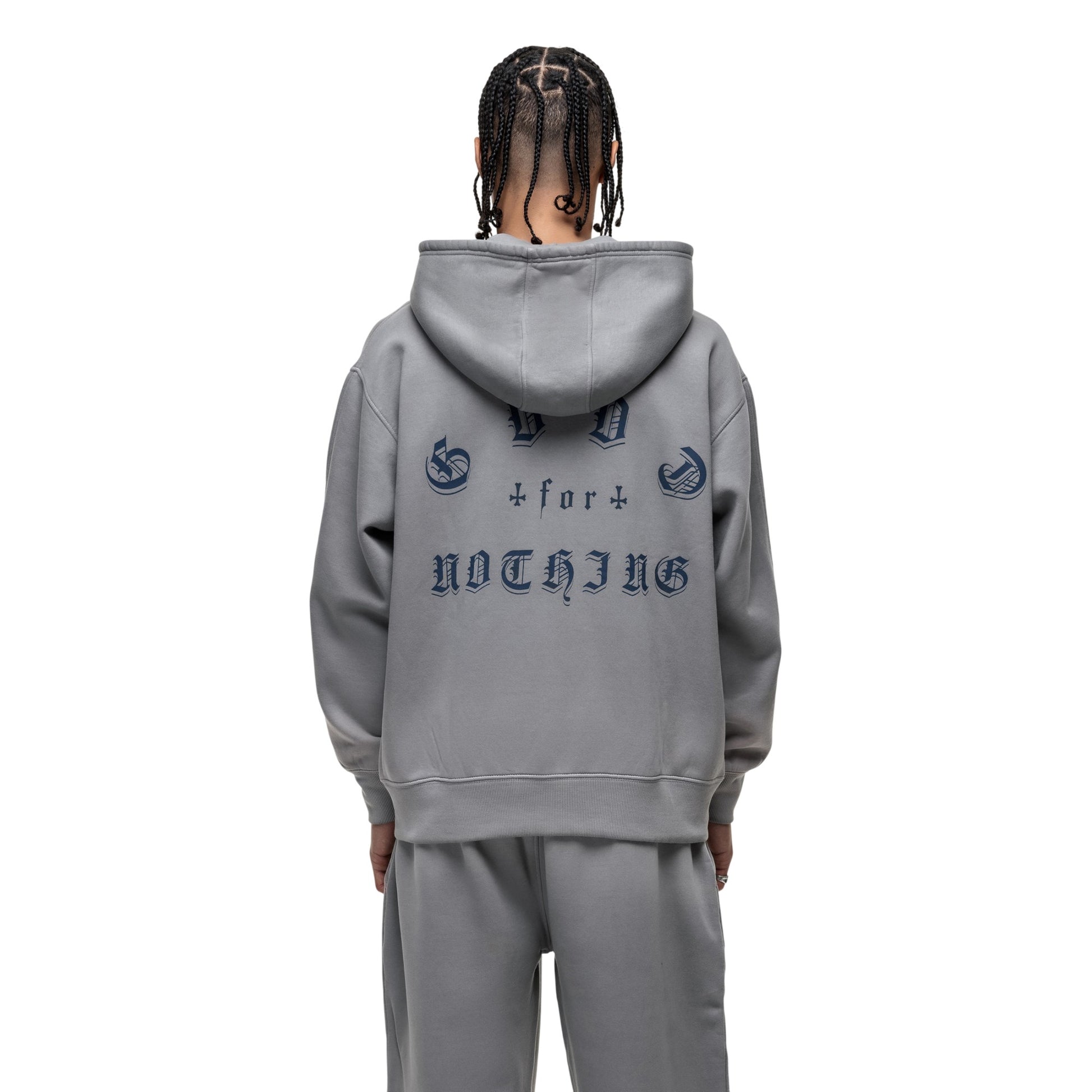 Grey - Back - Good For Nothing Mens Spray Washed Full Zip Full Zip Hoodie