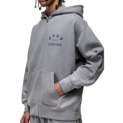 Grey - Side - Good For Nothing Mens Spray Washed Full Zip Full Zip Hoodie