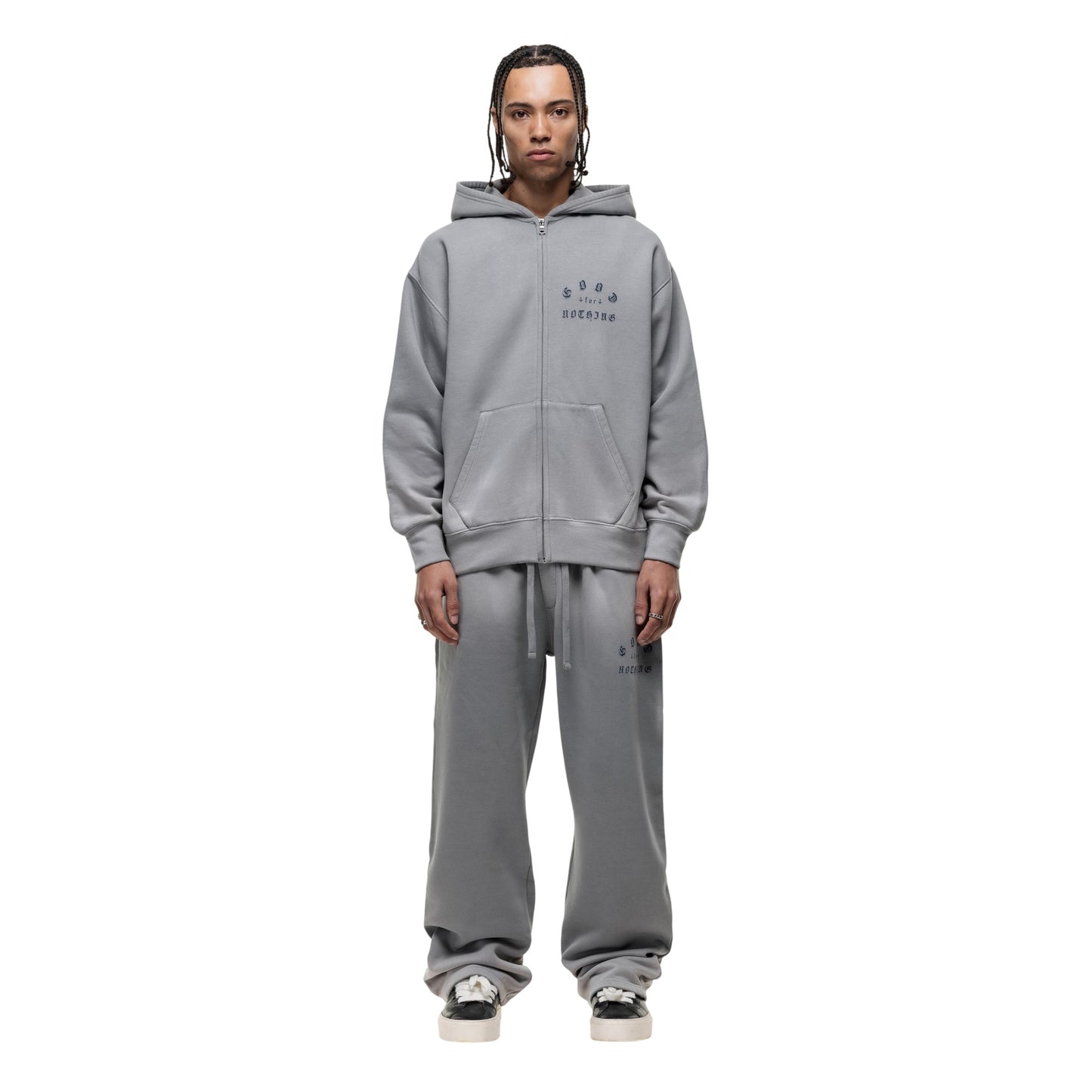 Grey - Pack Shot - Good For Nothing Mens Spray Washed Full Zip Full Zip Hoodie