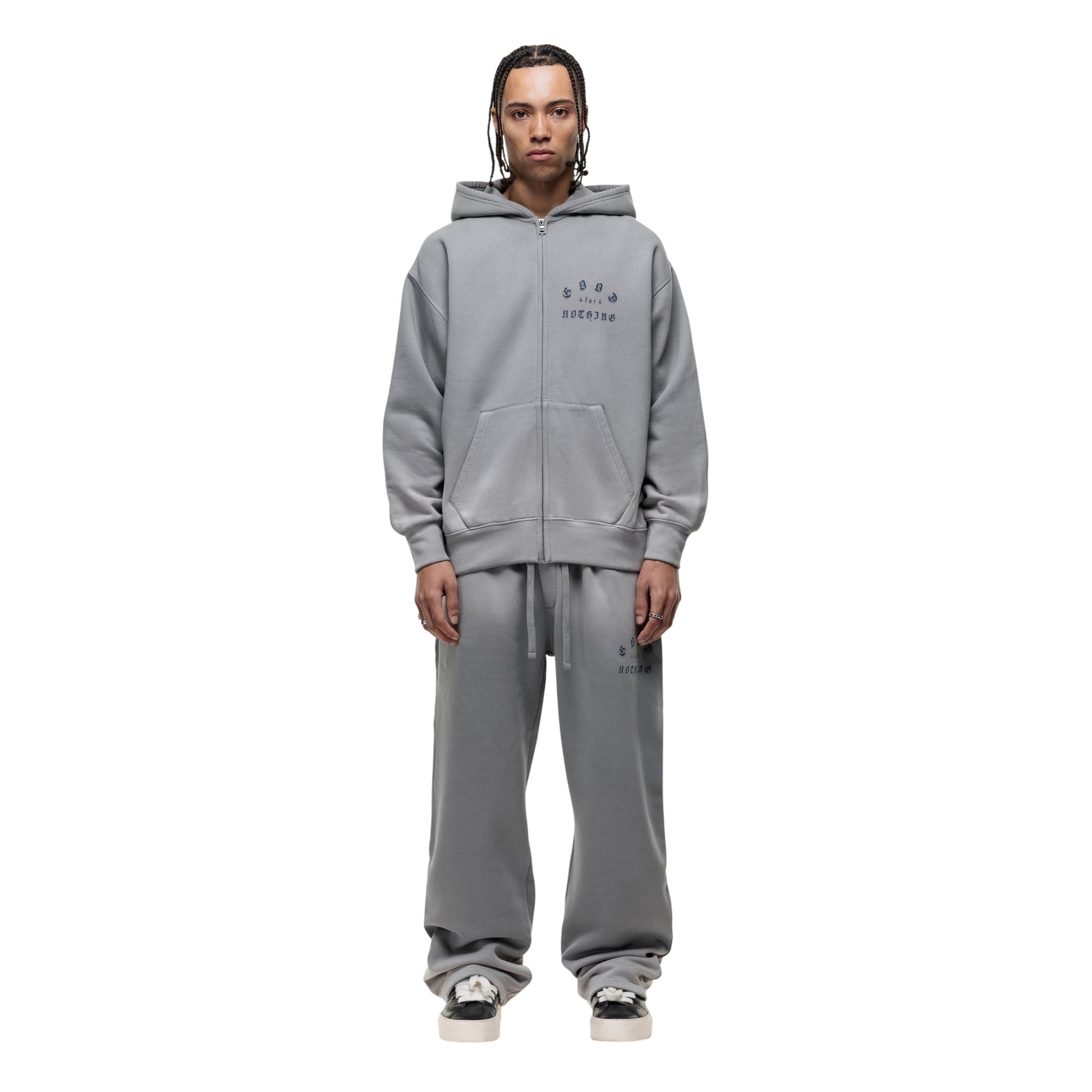 Grey - Pack Shot - Good For Nothing Mens Spray Washed Full Zip Full Zip Hoodie