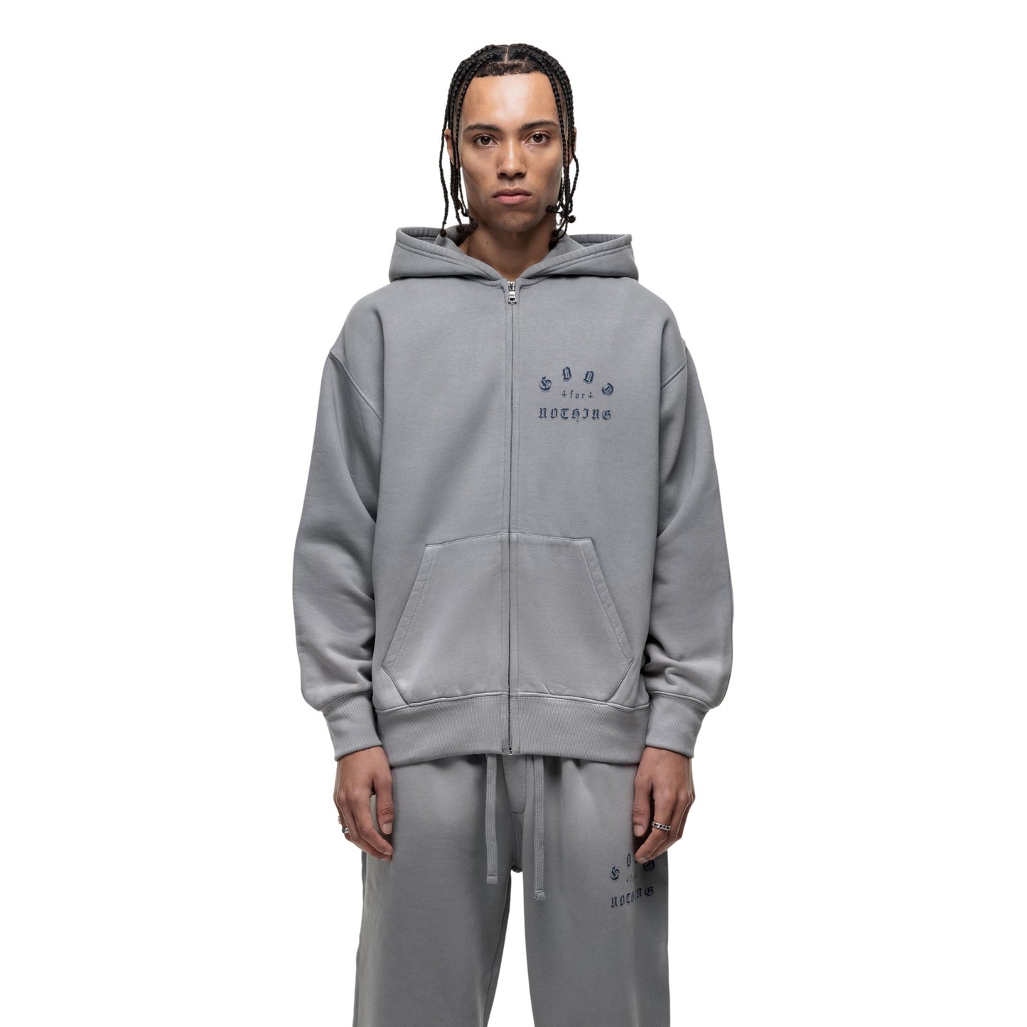 Grey - Front - Good For Nothing Mens Spray Washed Full Zip Full Zip Hoodie