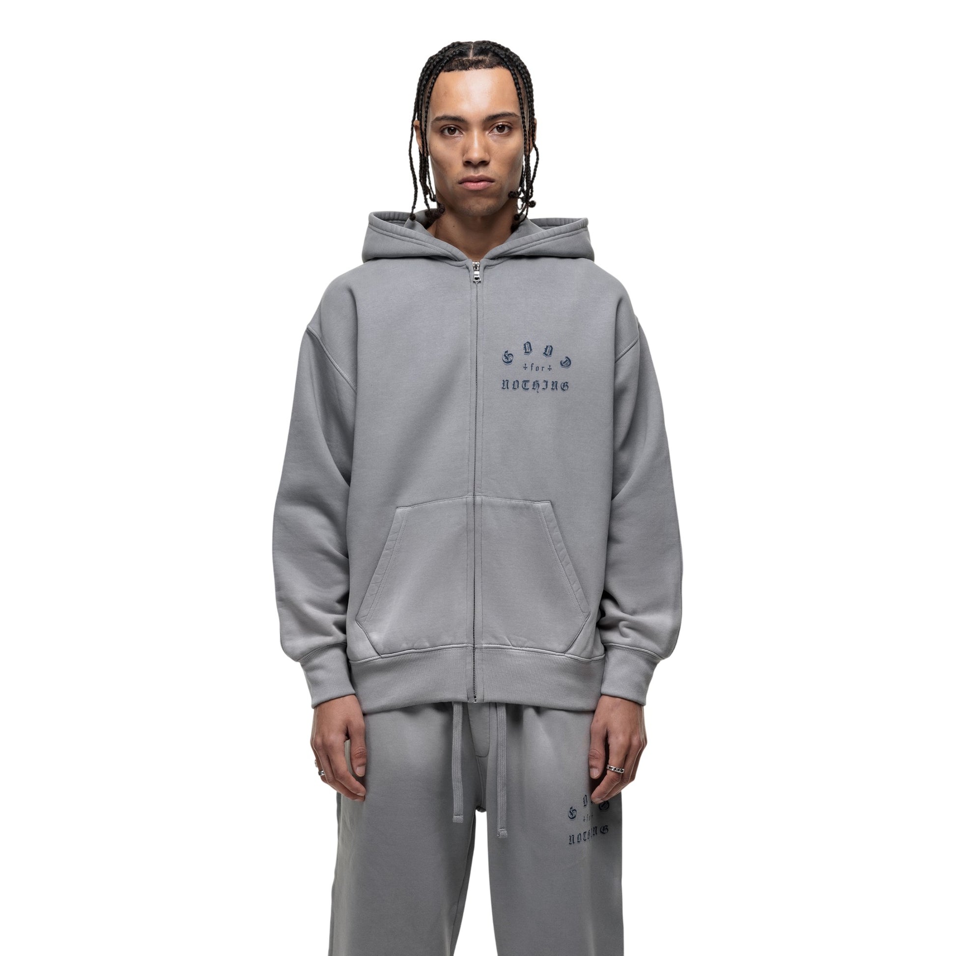 Grey - Front - Good For Nothing Mens Spray Washed Full Zip Full Zip Hoodie