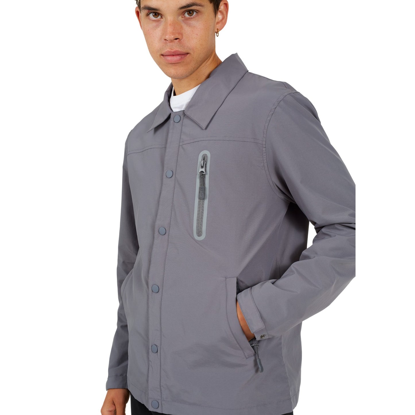 Grey - Side - Brave Soul Mens Taslan Coach Jacket