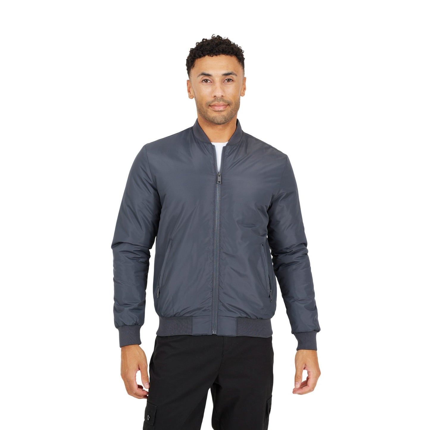 Dark Grey - Front - Brave Soul Mens Plain Padded Bomber Jacket