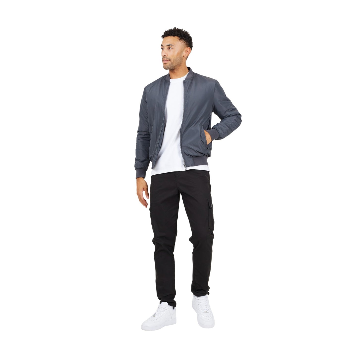 Dark Grey - Side - Brave Soul Mens Plain Padded Bomber Jacket