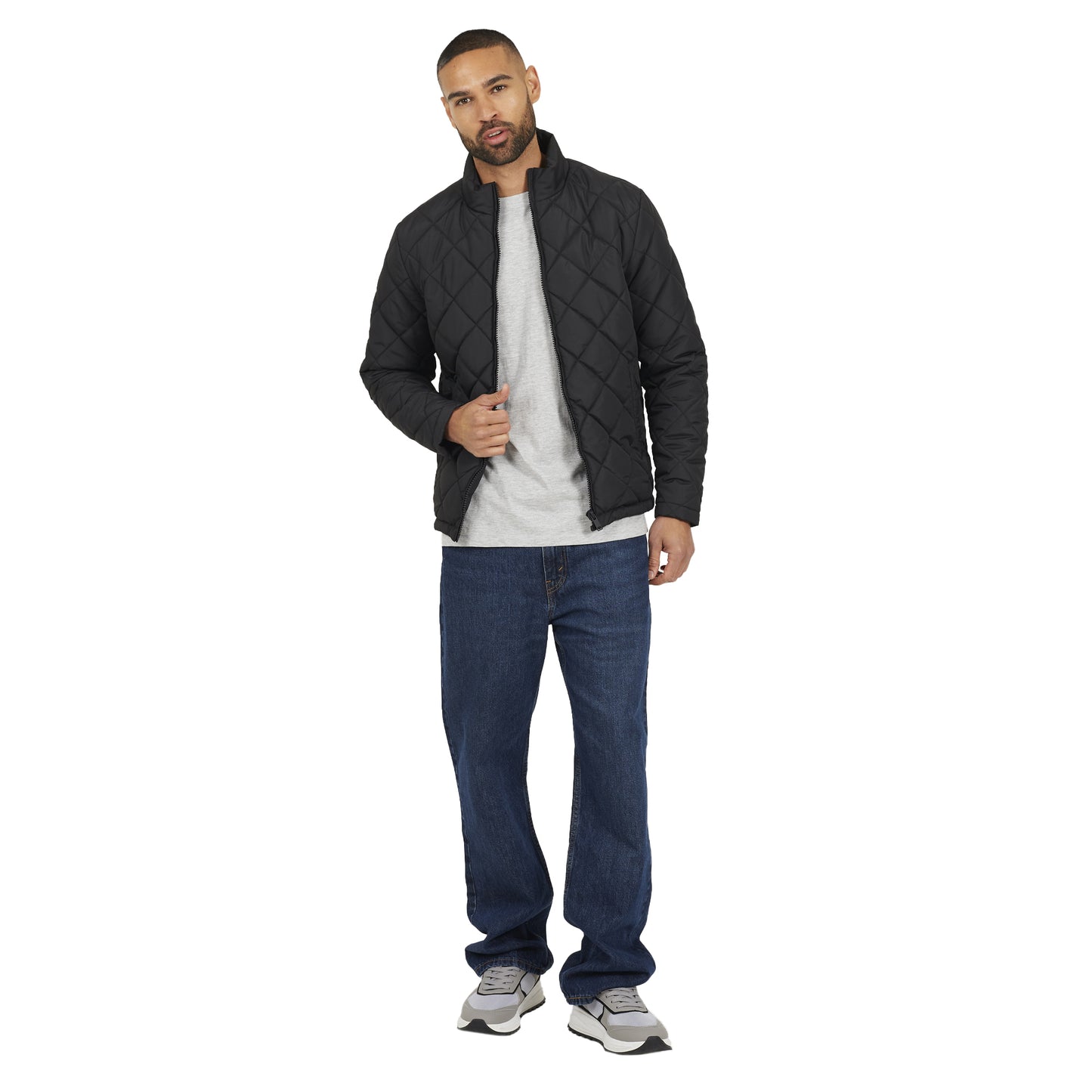 Black - Lifestyle - Brave Soul Mens Quilted Padded Jacket