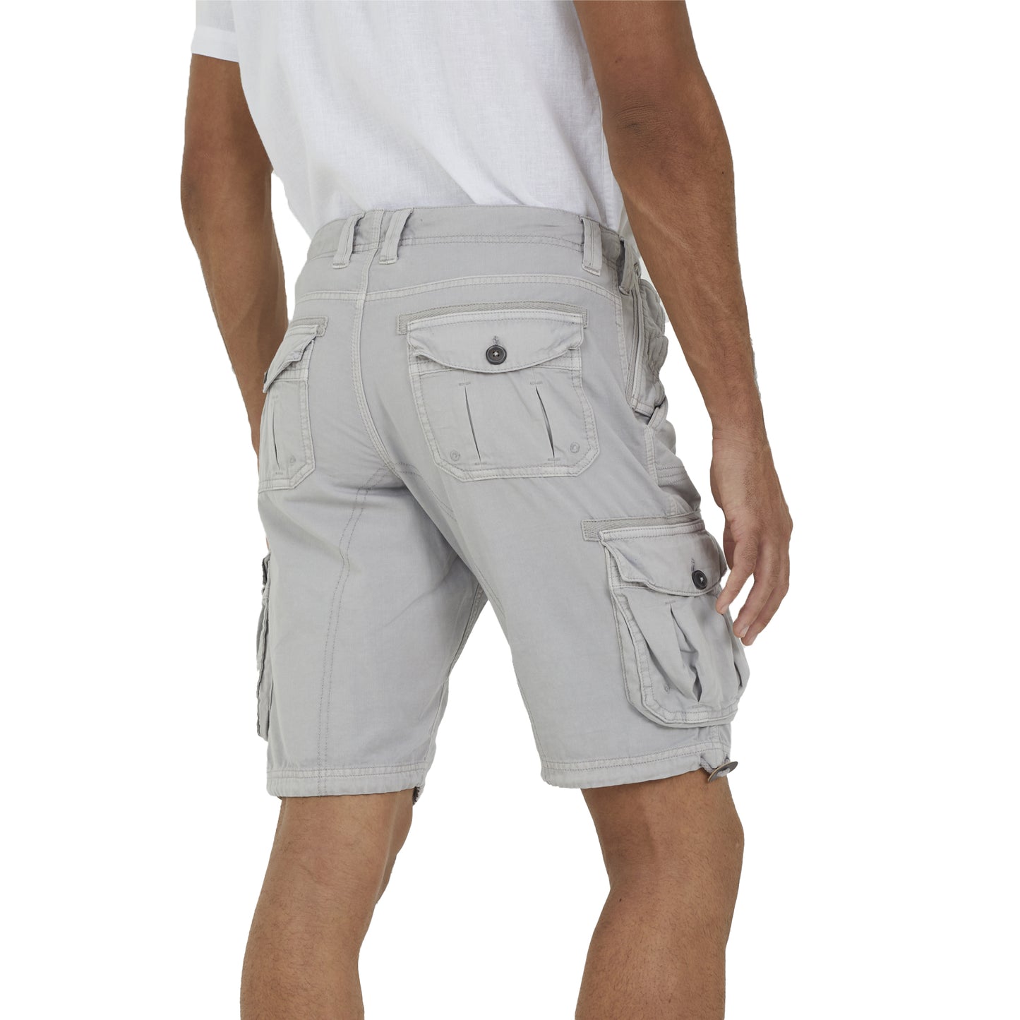Light Grey - Back - Brave Soul Mens Cotton Twill Cargo Shorts