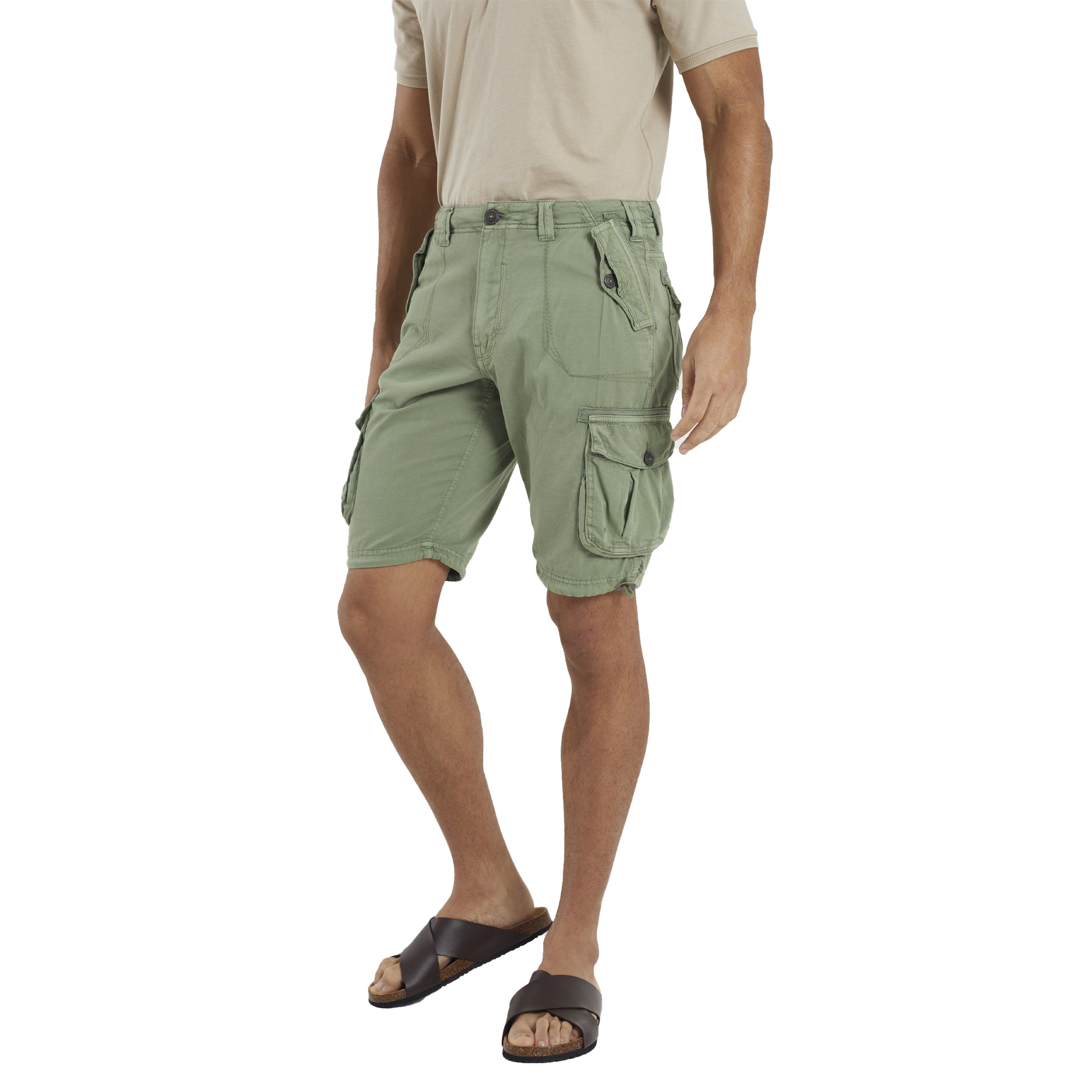 Sage - Front - Brave Soul Mens Cotton Twill Cargo Shorts
