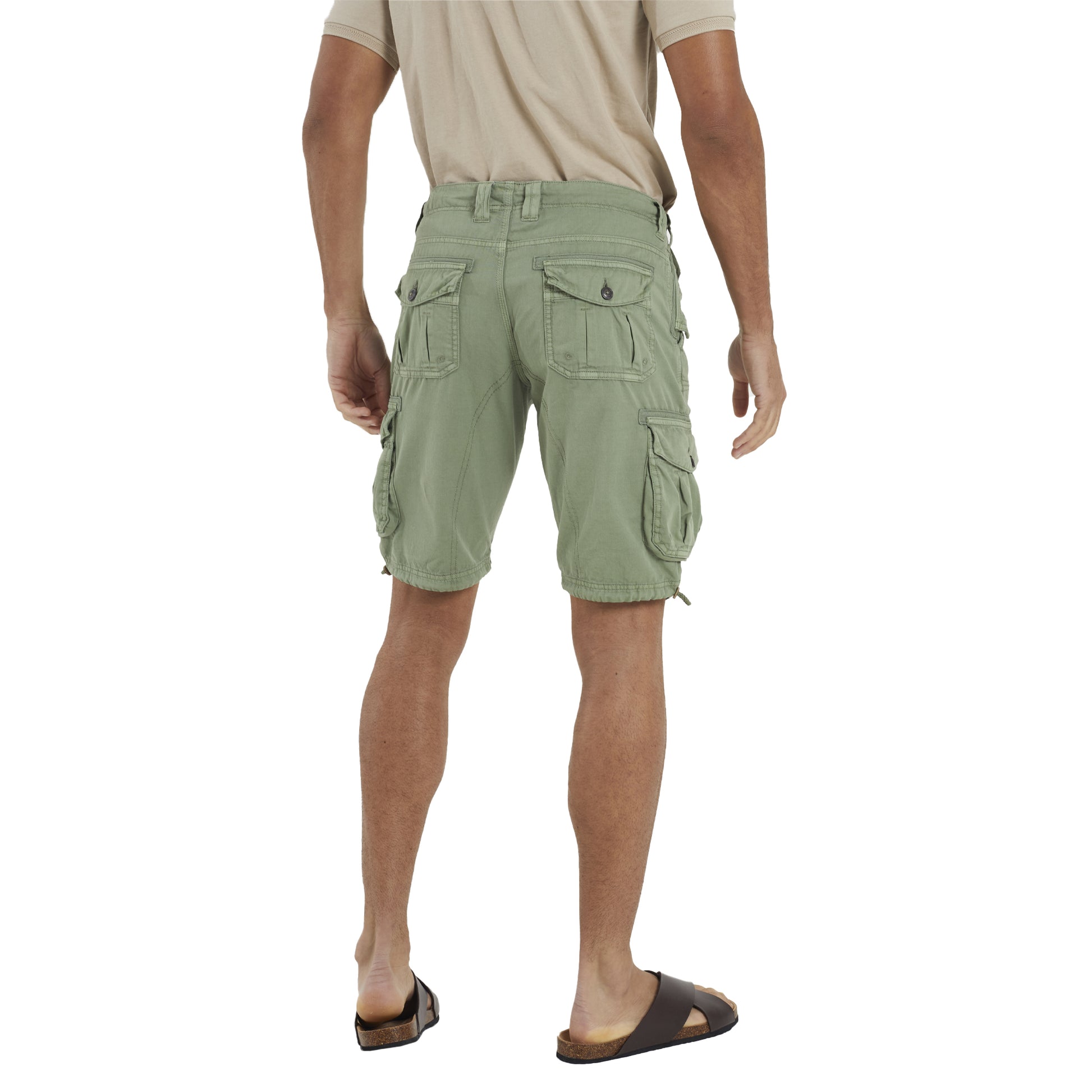 Sage - Back - Brave Soul Mens Cotton Twill Cargo Shorts