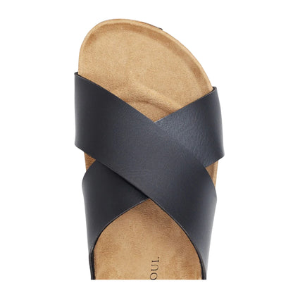 Black - Back - Brave Soul Womens-Ladies Cork Cross Strap Sandals
