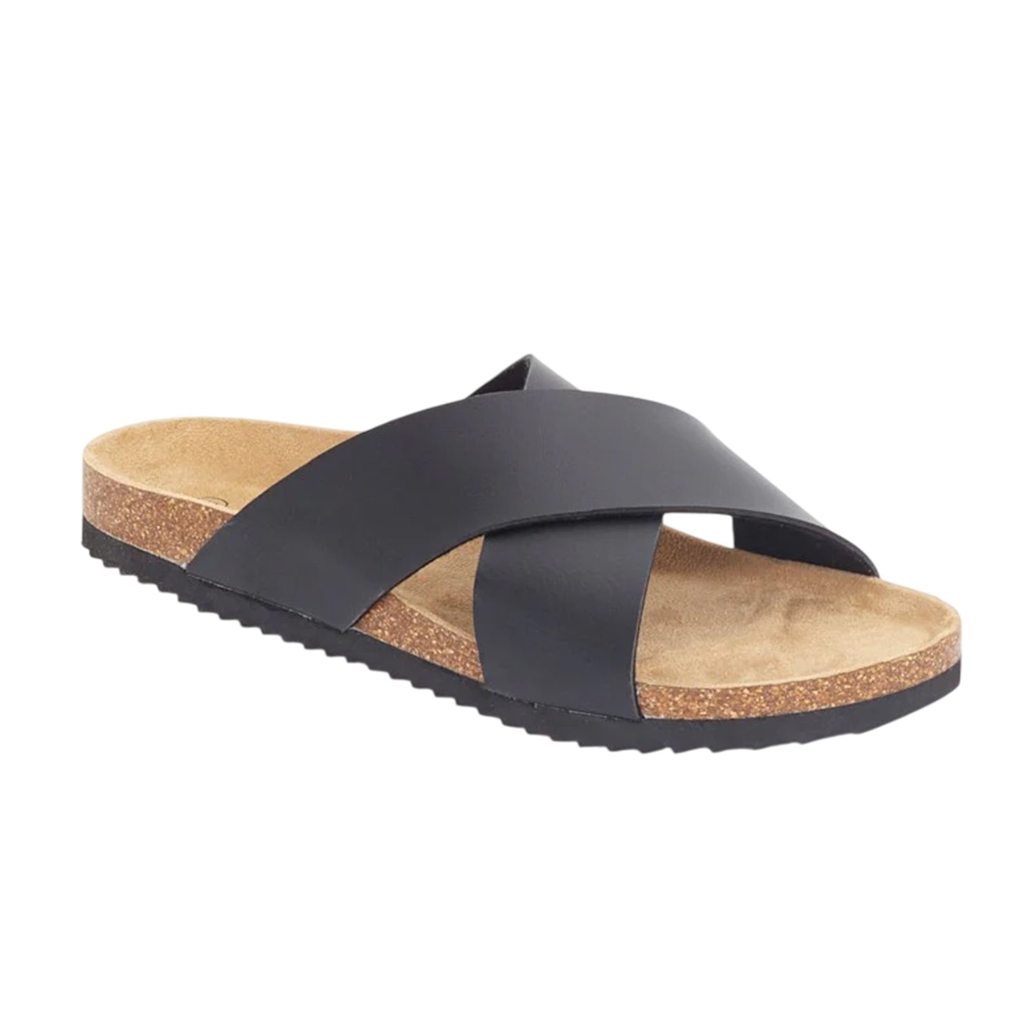 Black - Front - Brave Soul Womens-Ladies Cork Cross Strap Sandals
