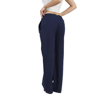Dark Navy - Back - Brave Soul Womens-Ladies Linen Straight Trousers