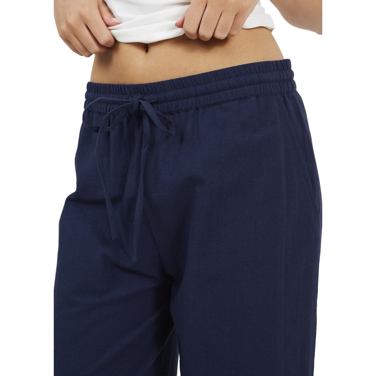 Dark Navy - Side - Brave Soul Womens-Ladies Linen Straight Trousers