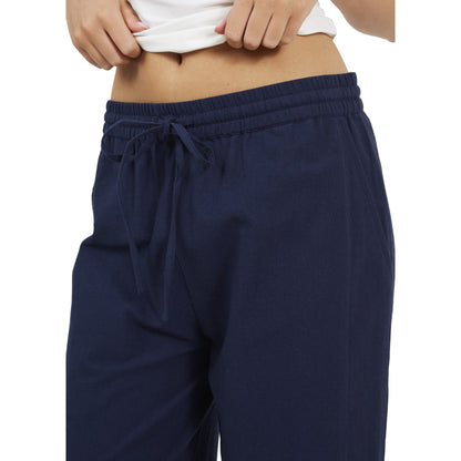 Dark Navy - Side - Brave Soul Womens-Ladies Linen Straight Trousers