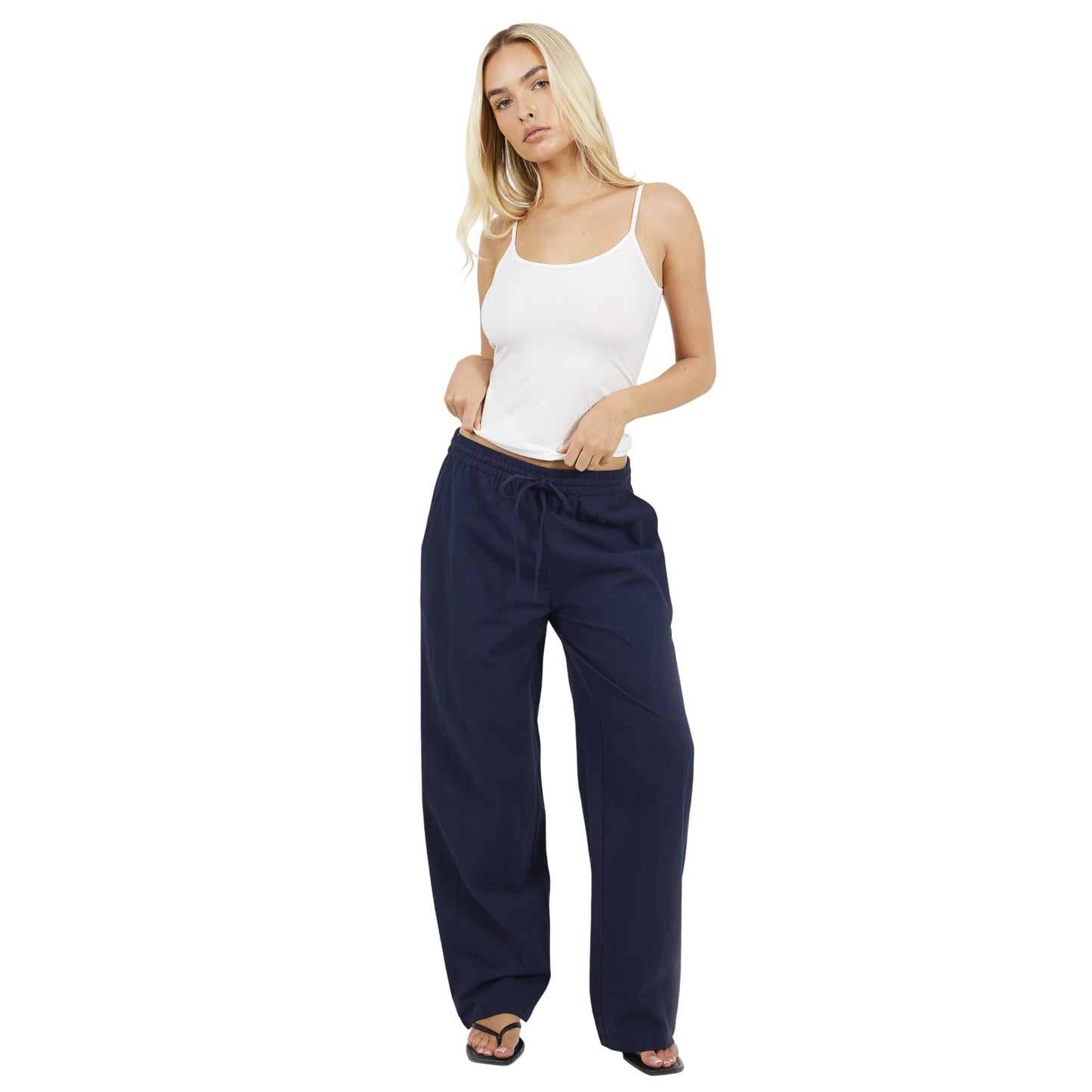 Dark Navy - Lifestyle - Brave Soul Womens-Ladies Linen Straight Trousers