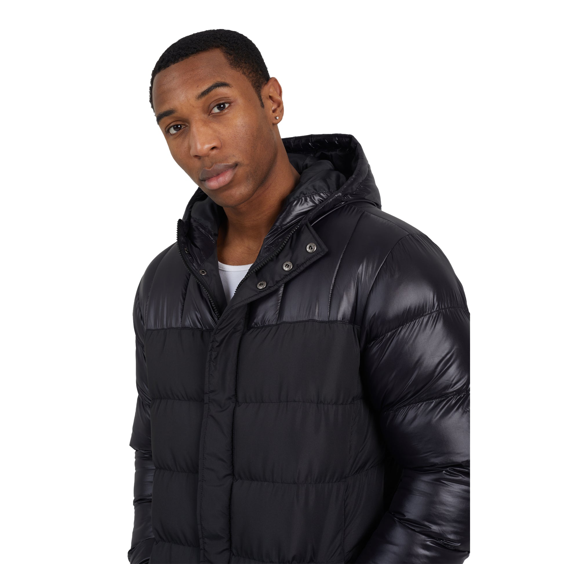 Black - Side - Brave Soul Mens Long Length Padded Jacket