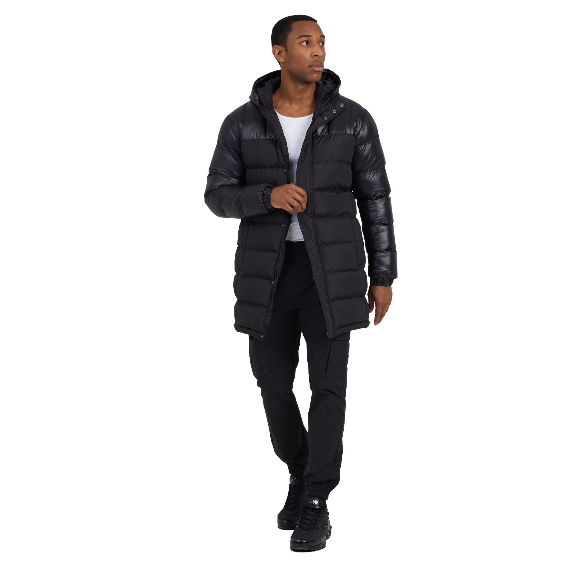 Black - Lifestyle - Brave Soul Mens Long Length Padded Jacket