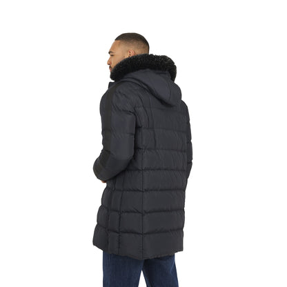 Black - Back - Brave Soul Mens Hooded Long Length Padded Jacket
