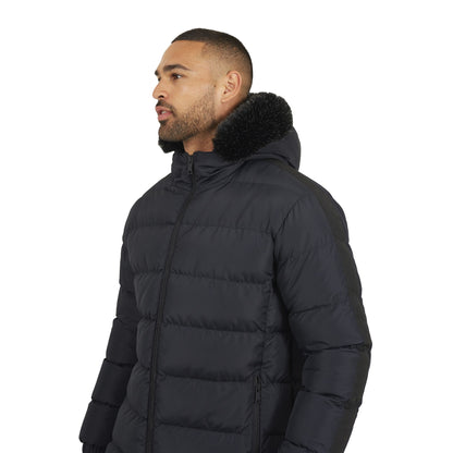 Black - Side - Brave Soul Mens Hooded Long Length Padded Jacket