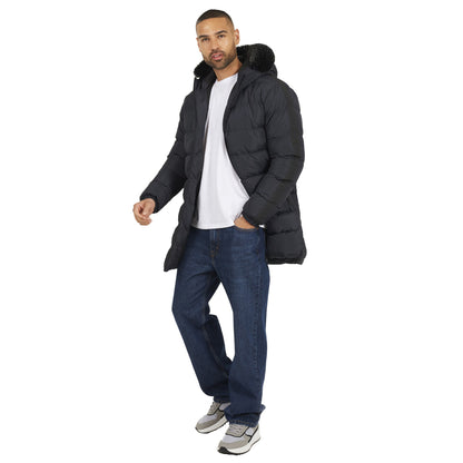 Black - Lifestyle - Brave Soul Mens Hooded Long Length Padded Jacket