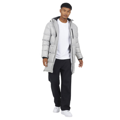 Ice Grey - Front - Brave Soul Mens Hooded Long Length Padded Jacket