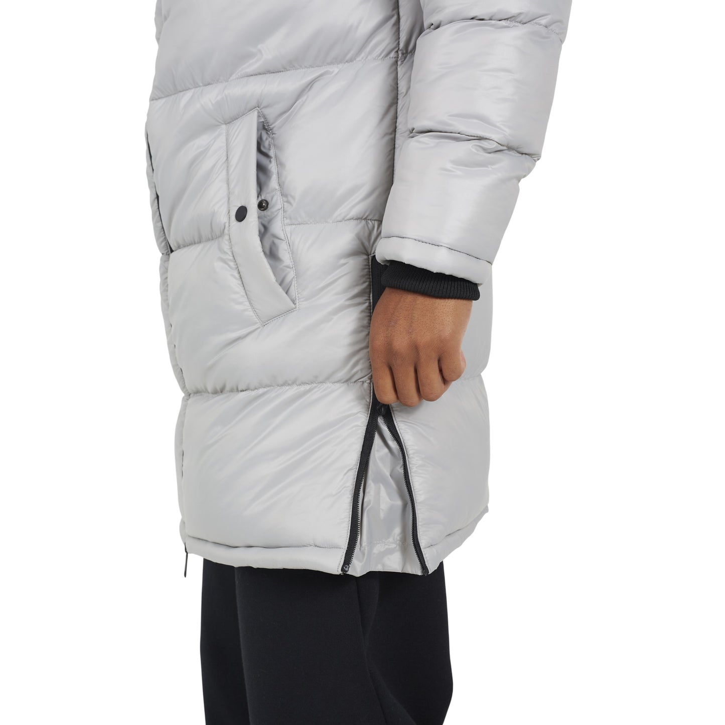 Ice Grey - Back - Brave Soul Mens Hooded Long Length Padded Jacket
