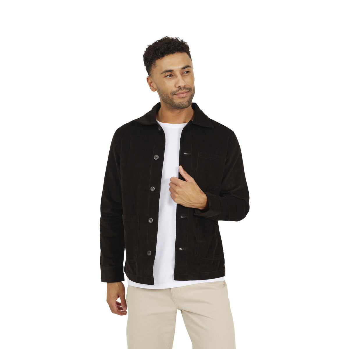 Brown - Front - Brave Soul Mens Cord Button Through Shacket