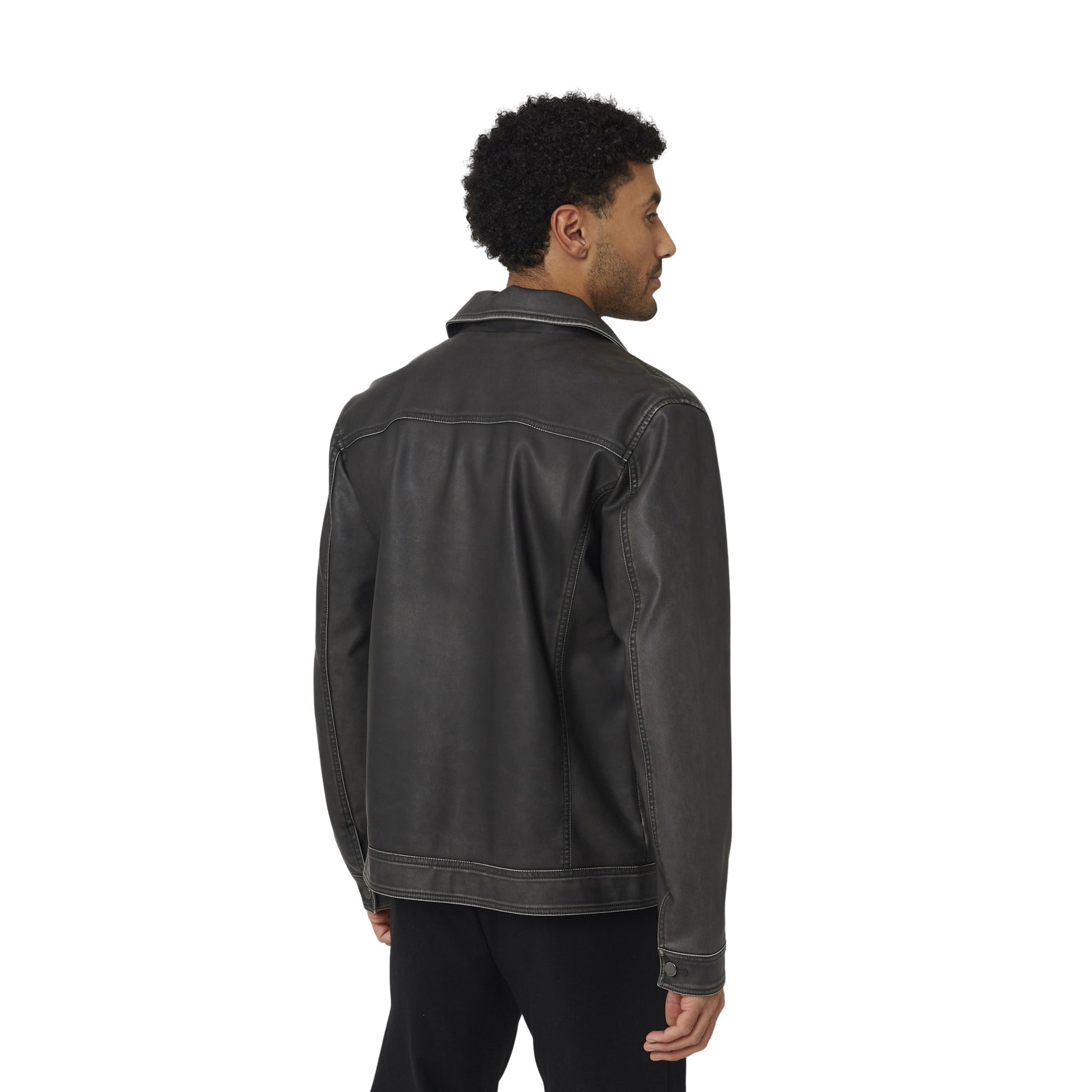 Black - Back - Brave Soul Mens Buttoned PU Shacket