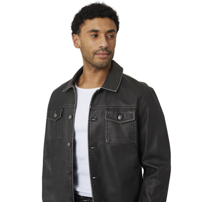 Black - Side - Brave Soul Mens Buttoned PU Shacket