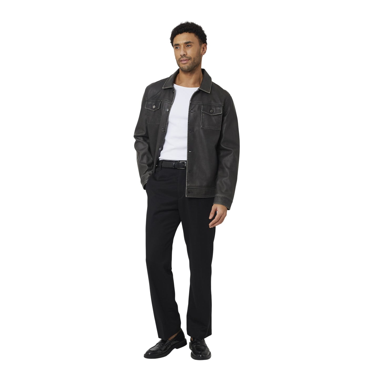 Black - Lifestyle - Brave Soul Mens Buttoned PU Shacket