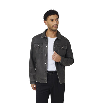 Black - Front - Brave Soul Mens Buttoned PU Shacket
