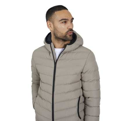 Taupe - Back - Brave Soul Mens Padded Hooded Jacket