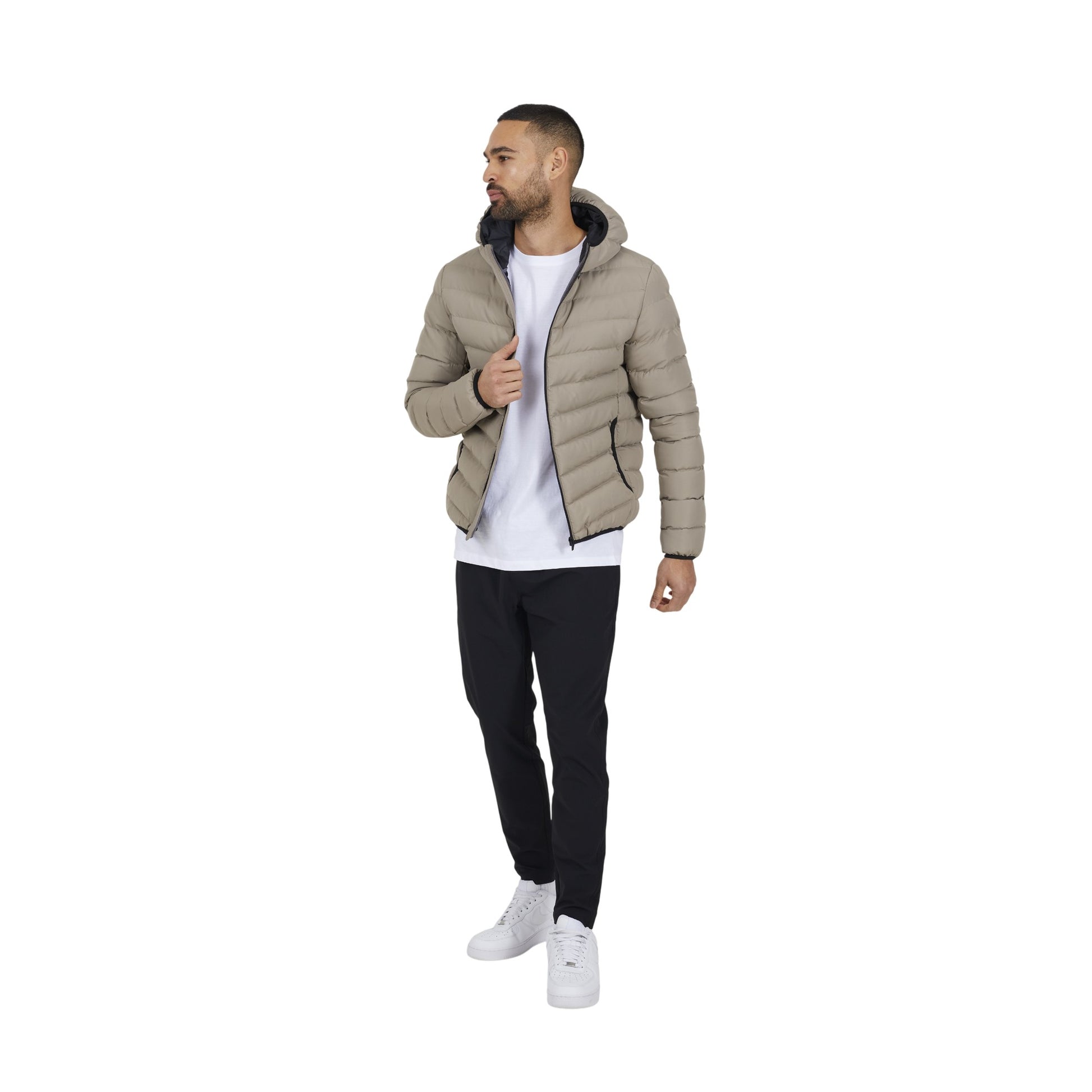 Taupe - Side - Brave Soul Mens Padded Hooded Jacket