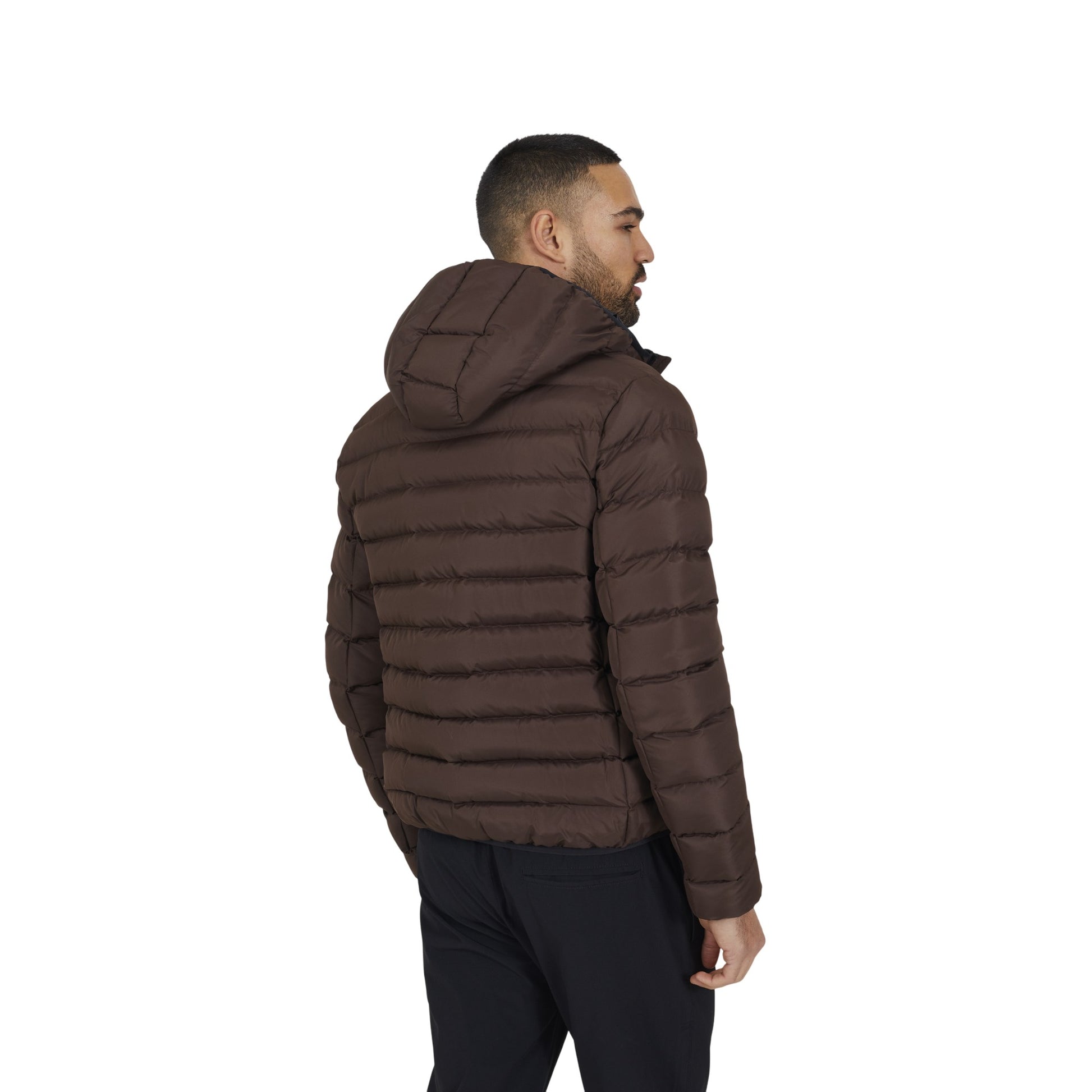 Brown - Back - Brave Soul Mens Padded Hooded Jacket